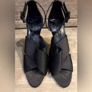 Zara Black Sateen ankle strap party heels size 6 1/2